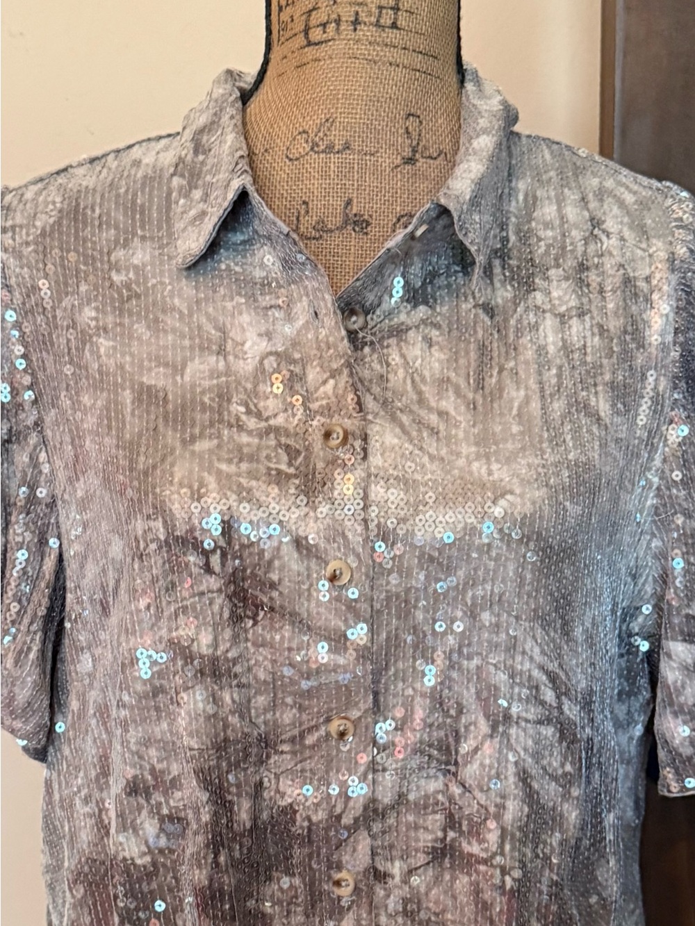 Pilcro (Anthropologie brand) short-sleeve sequin buttondown blouse-new w/out tag - Picture 9 of 9